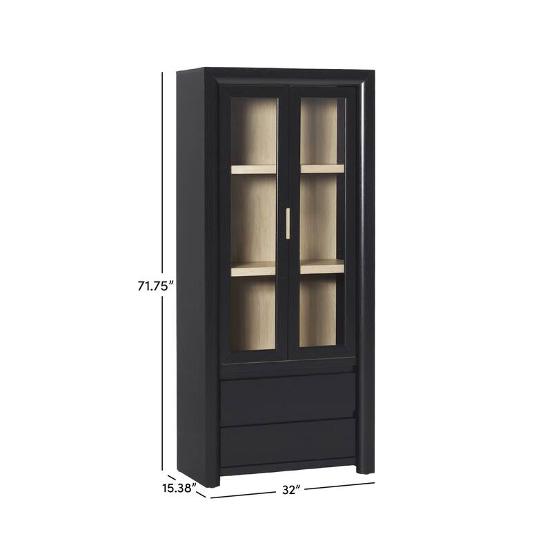 Walker Edison Modern Wood Bookshelf with Glass Doors and Drawer Storage