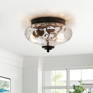 Modern Farmhouse 2-light Water Pattern Hammered Glass Flush Mount 9in