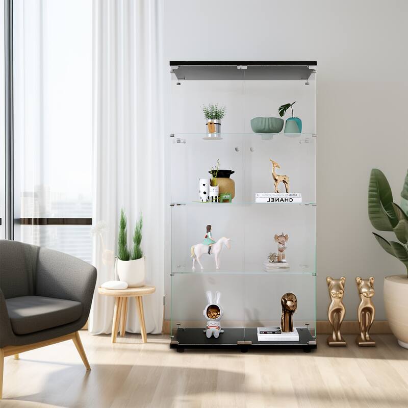 Glass Display Cabinet with Doors & Locks, Acrylic Shelves, Floor Standing Storage Showcase for Home or Office