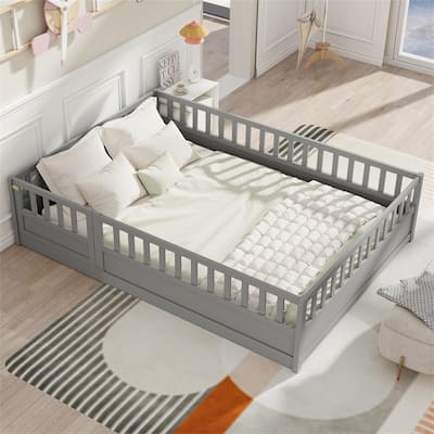 Full Size Wood Floor Bed with Barrier Door