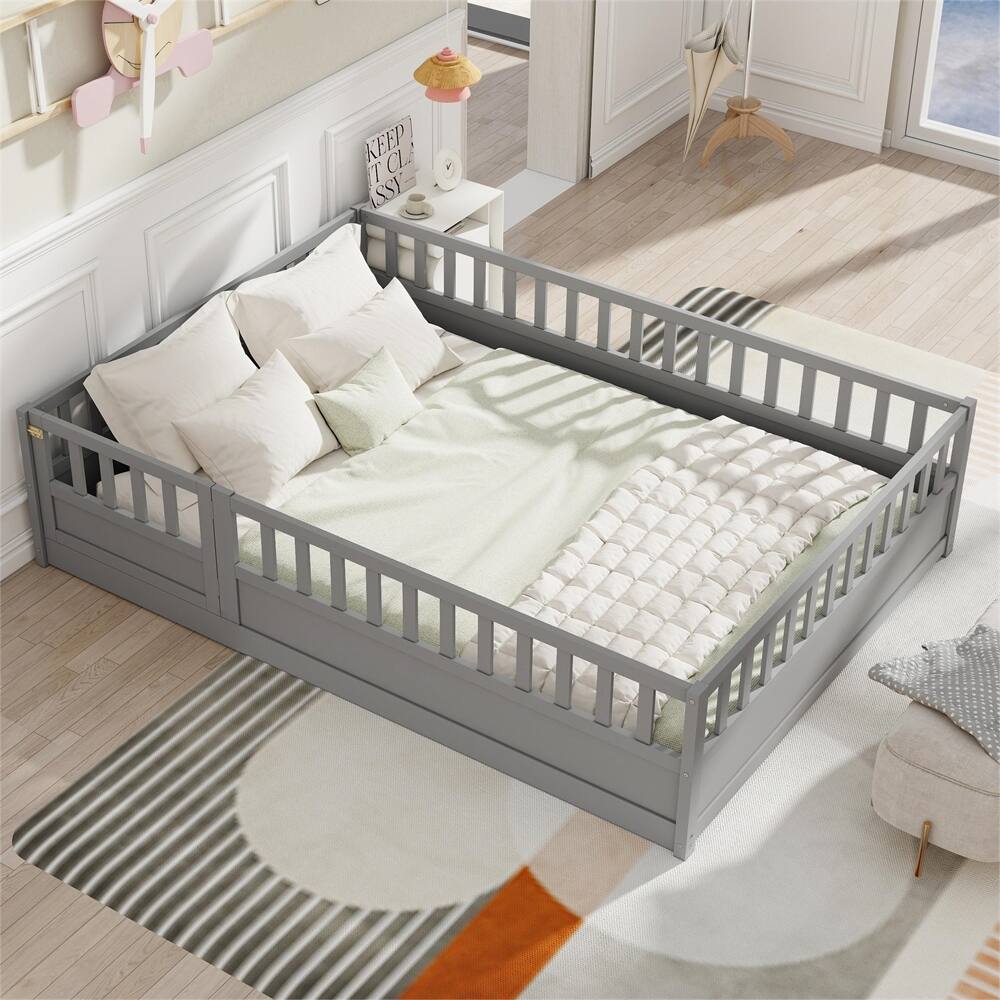 Full Size Wood Floor Bed with Barrier Door