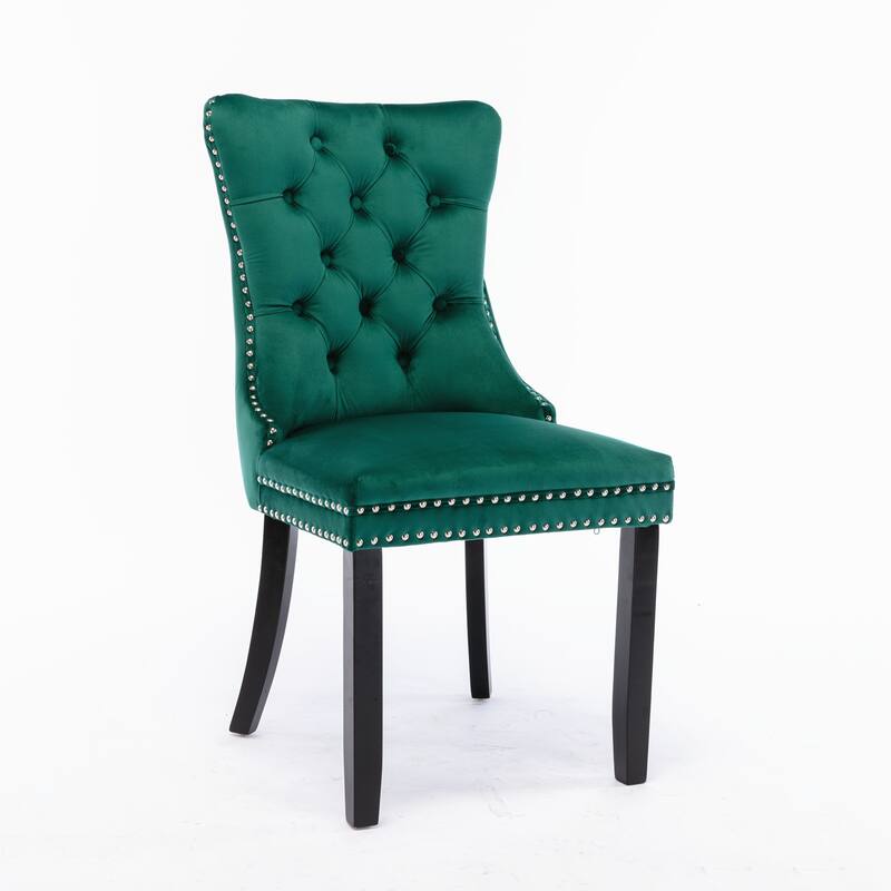 Nikki Collection Modern, High-end Tufted Solid Wood Velvet Upholstered Dining Chair with Wood Legs Nailhead Trim 2-Pcs Set