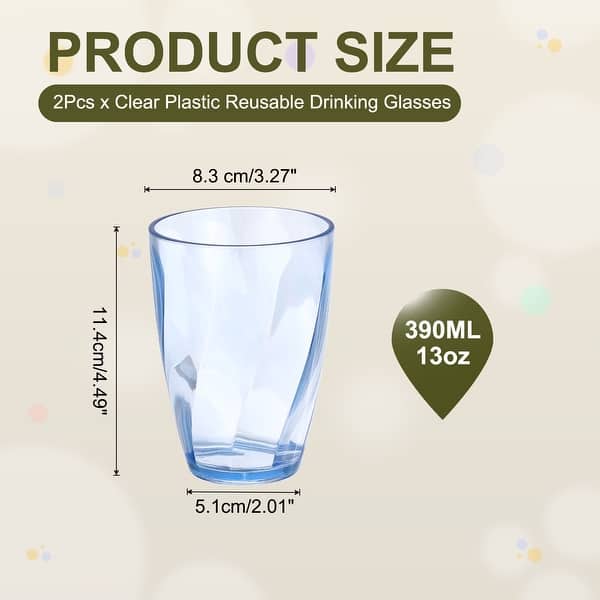 dimension image slide 16 of 18, Clear Reusable Drinking Glasses Diagonal Texture Plastic Cup
