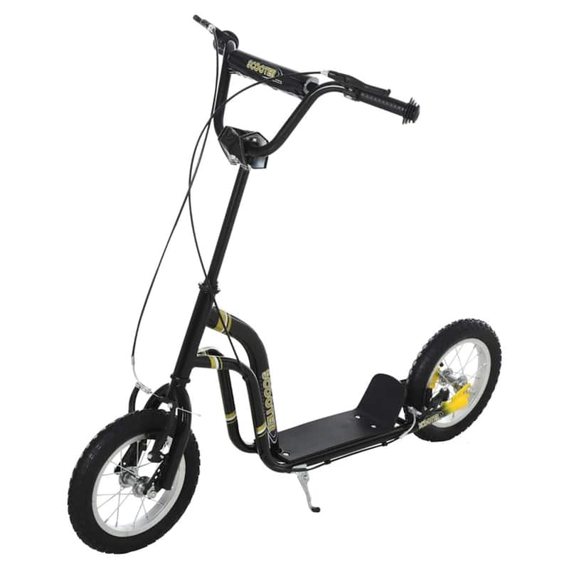 Steel Aluminum Kids Scooter with Adjustable Height Handle - 47.25"L x 22.75"W x 33.5"-37.5"H - Black