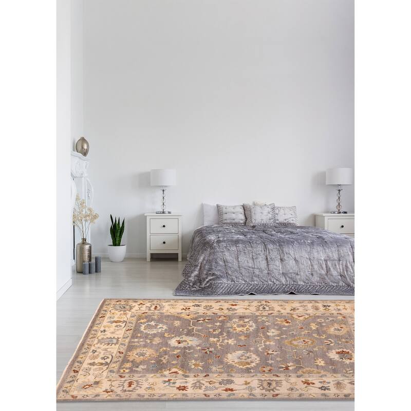 ECARPETGALLERY Hand-knotted Modern Oushak Dark Grey Wool Rug - 9'8 x 14'2