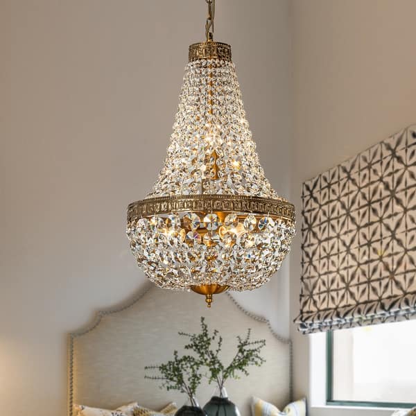 slide 2 of 5, 5-Light Vintage Crystal Basket Chandelier French Country Decor in Antique Gold