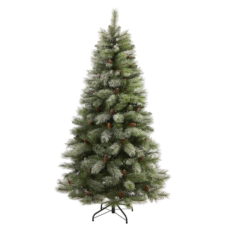6ft. Snowed Pine Artificial Christmas Tree with 583 Branches and Pine Cones - Natural Winter X-Mas Charm