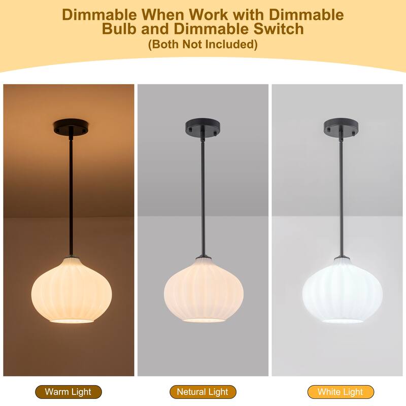 Starsky 10inch 1-Light Modern Elegan White Ribbed Glass Pendant