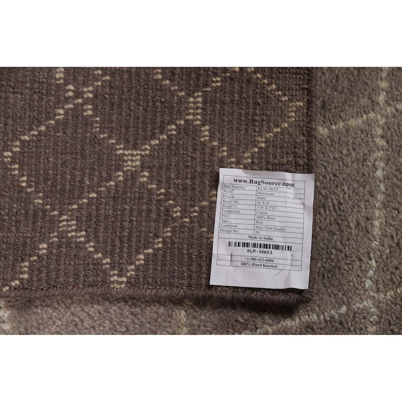 Brown Moroccan Oriental Foyer Rug Handmade Wool Carpet - 2'0"x 3'0"