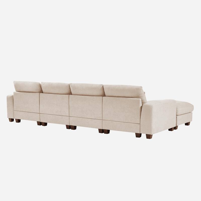 129.9" Chenille L-Shape Sectional Sofa with Reversible Chaise, Feather-Filled Cushions and Spring Support