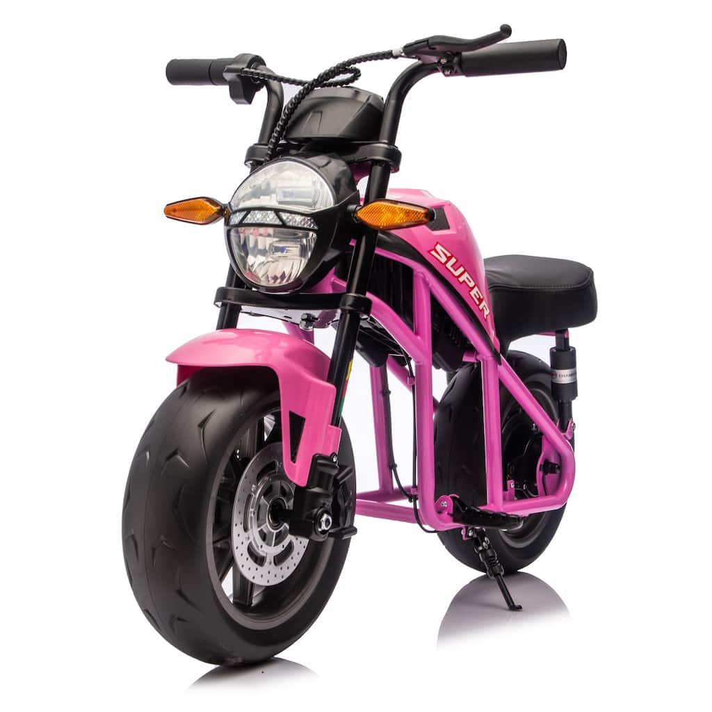 Simple Electric Bike Pink Kids Electric Motorcycle 24V Ride-On Motorcycle with Built-in Music & LED Lights