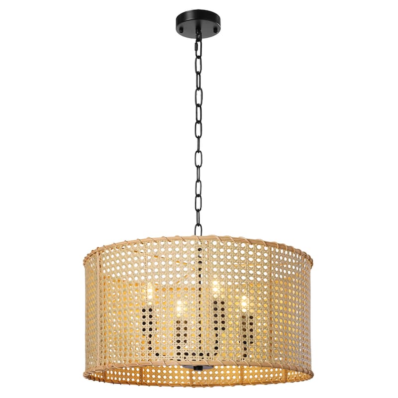 4-Light Dimmable Bohemian Hand Woven Drum Chandelier - 17.7" - 17.7"