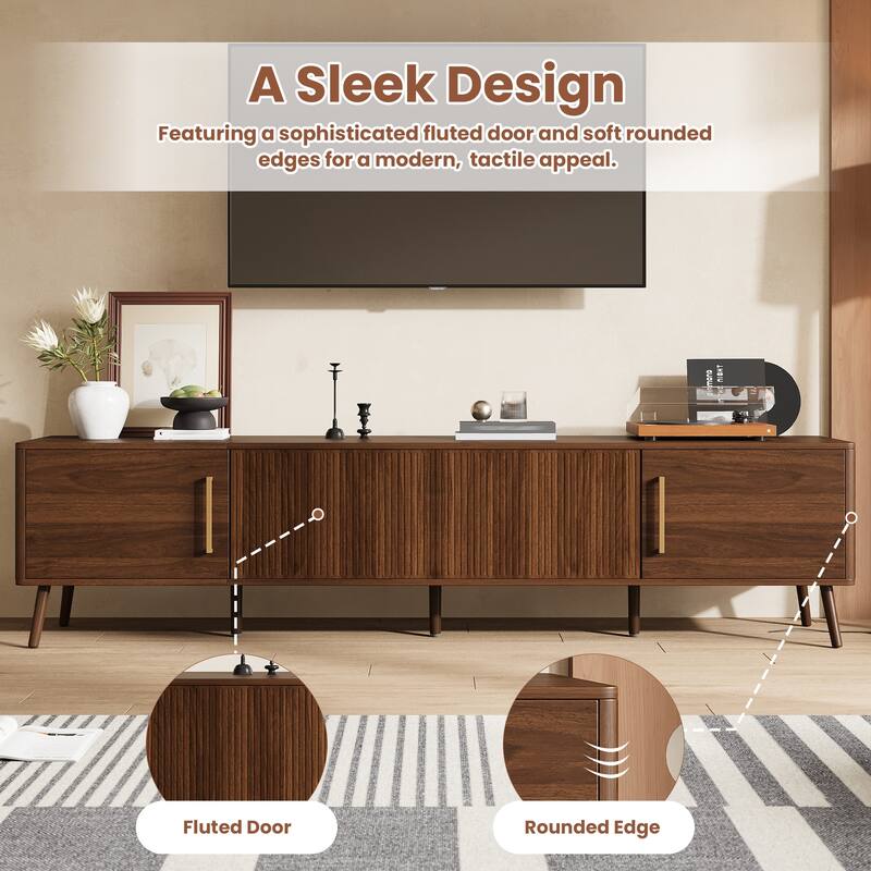 78" Modern TV Stand for TVs up to 85", Media Console with Doors & Solid Wood Legs, Entertainment Center with Storage