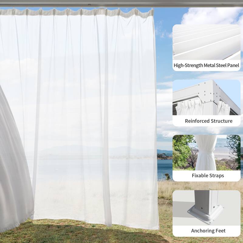 Cozywor Adjustable Louvered Roof Aluminum Pergola with Net Curtain