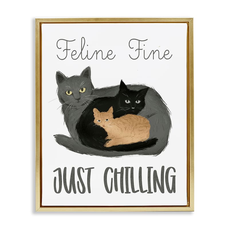 Stupell Feline Fine Just Chilling Framed Floater Canvas Wall Art Design By Ziwei Li - 25 x 31 - Gold