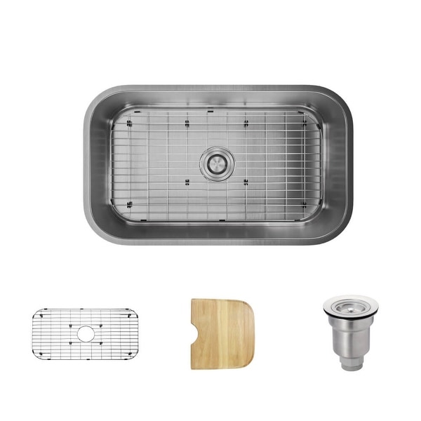 Rene R1-1021 31-1/2" Single Basin Stainless Steel Kitchen Sink - Basin Rack, Basket Strainer, and Cutting Board Included