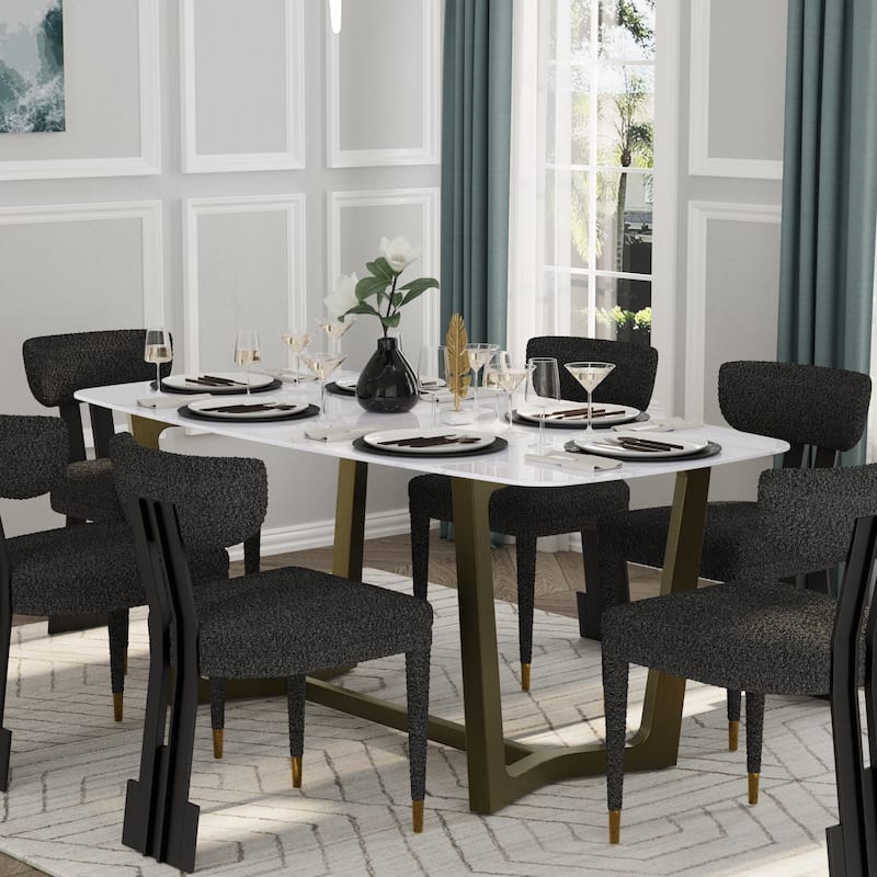 70 inch Dining Table Set with Boucle Dining Chairs