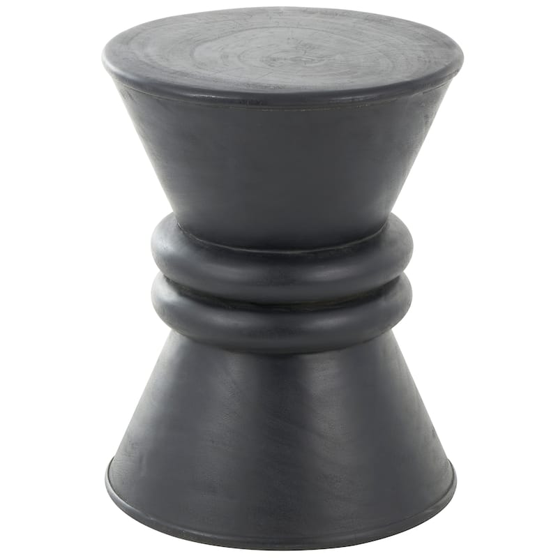 Black Wood Handmade Carved Hourglass Accent Table with 3D Ring Center