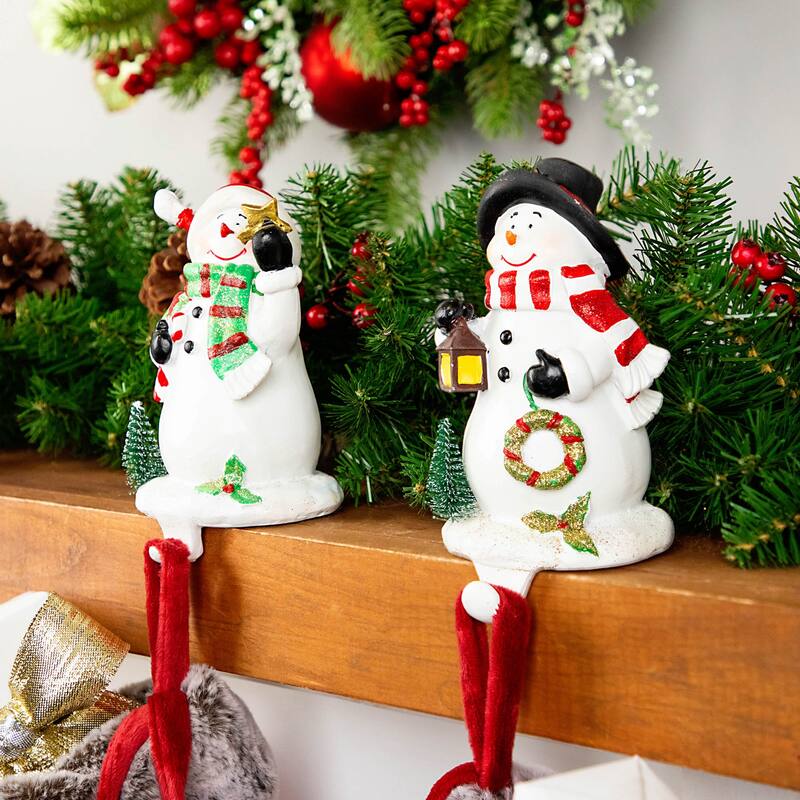 Glittered Snowman Christmas Stocking Holders - 5.75" - Set of 2