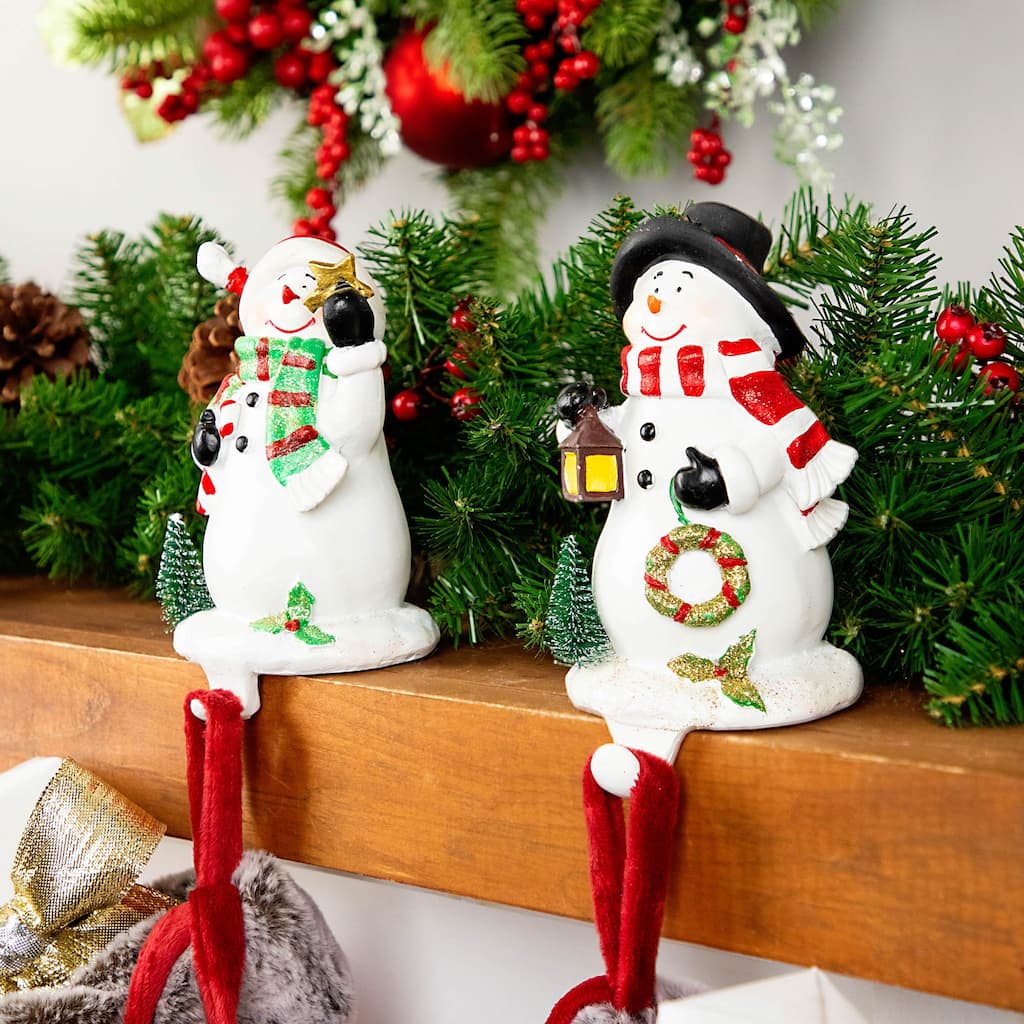 Glittered Snowman Christmas Stocking Holders - 5.75" - Set of 2