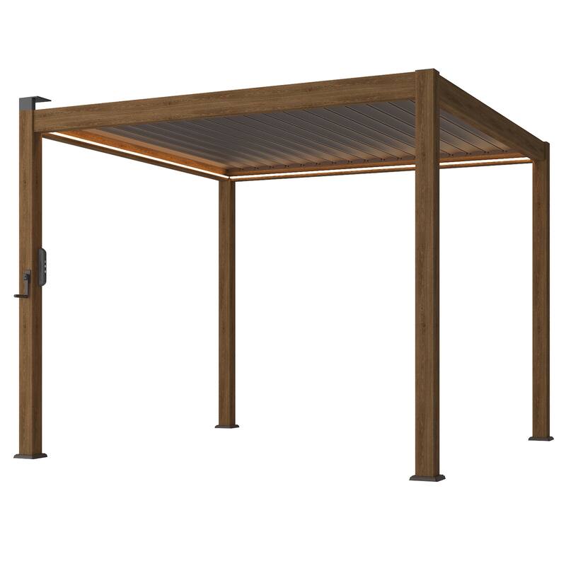 BONOSUKI Solar LED Louvered Pergola with Aluminum Frame for Modern Patio Living