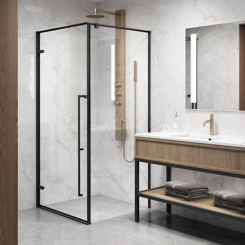 VIGO Meridian 34"D x 34"W x 73"H Framed Hinged Shower Enclosure in Matte Black