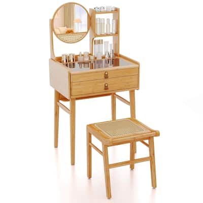 Costway 23.5" Compact Makeup Table Set with 2 Drawers Open Storage - See Details