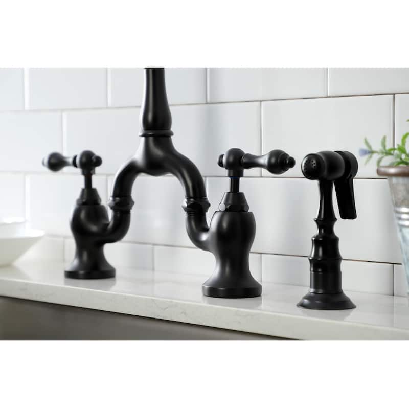 English Country Bridge Kitchen Faucet with Brass Sprayer