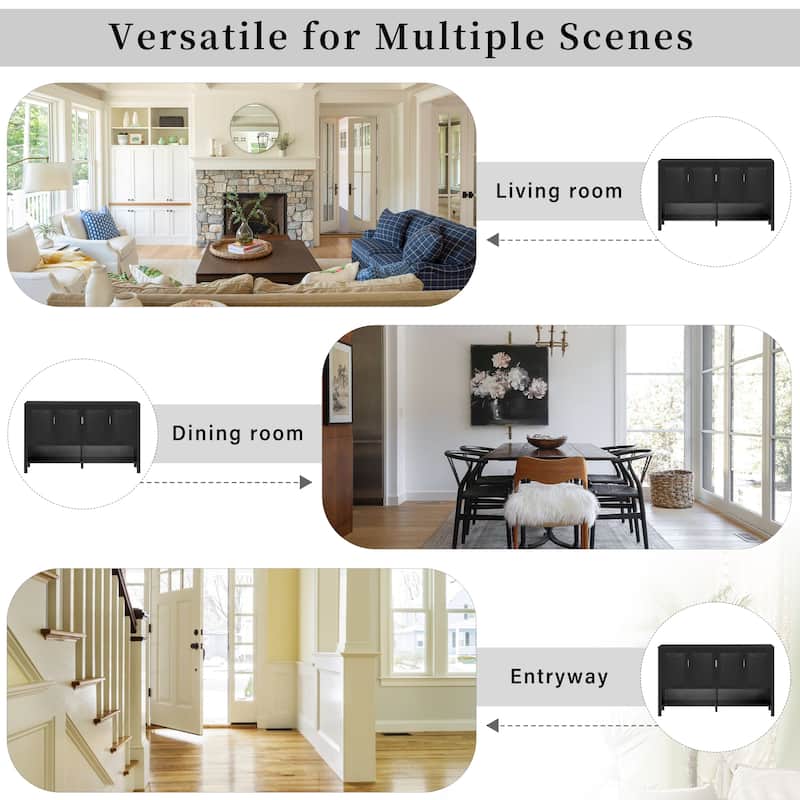 55.1" Modern Sideboard Buffet Cabinet with 4 Doors, Open Shelf, Adjustable Shelves & Side Hooks for Living Room or Dining