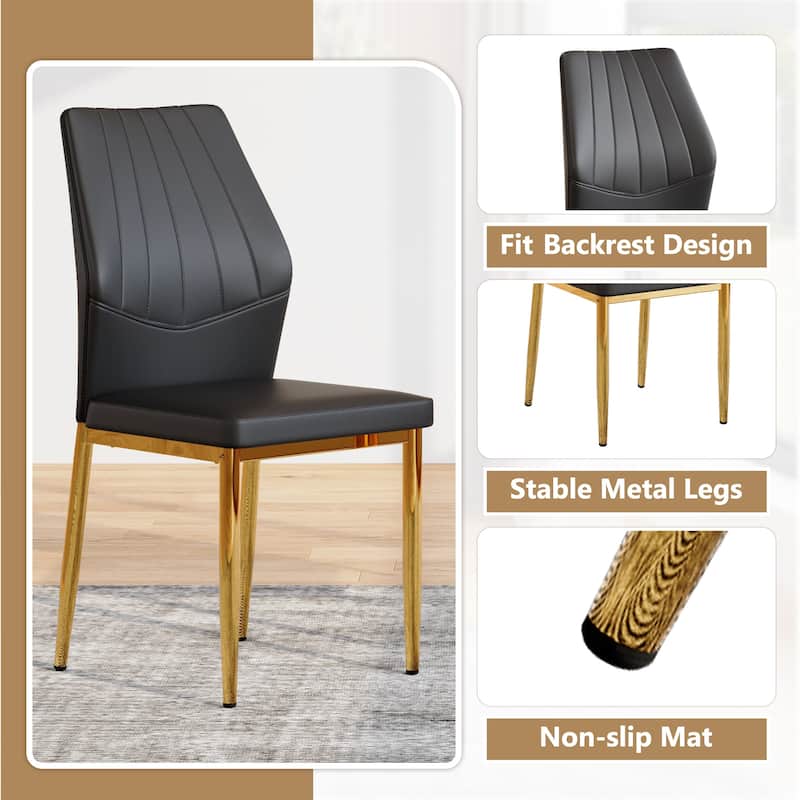 Side Chair Reception Chair Black Gold Meeting Room Chair Set of 4 Kitchen Chair Lounge Chair with Metal Legs