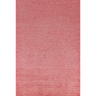 Hand Knotted Oriental 100% Wool Carpet Modern Solid Pink Gabbeh Area Rug - 9' 0'' X 6' 0''