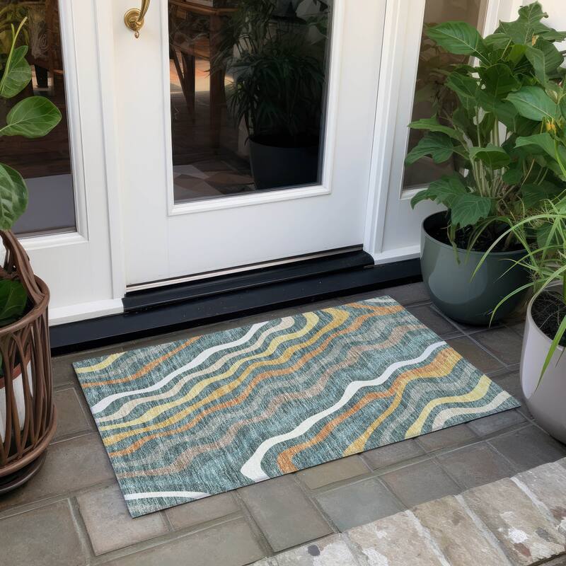 Machine Washable Indoor/ Outdoor Modern Eureka Chantille Rug - Teal - 1'8" x 2'6"