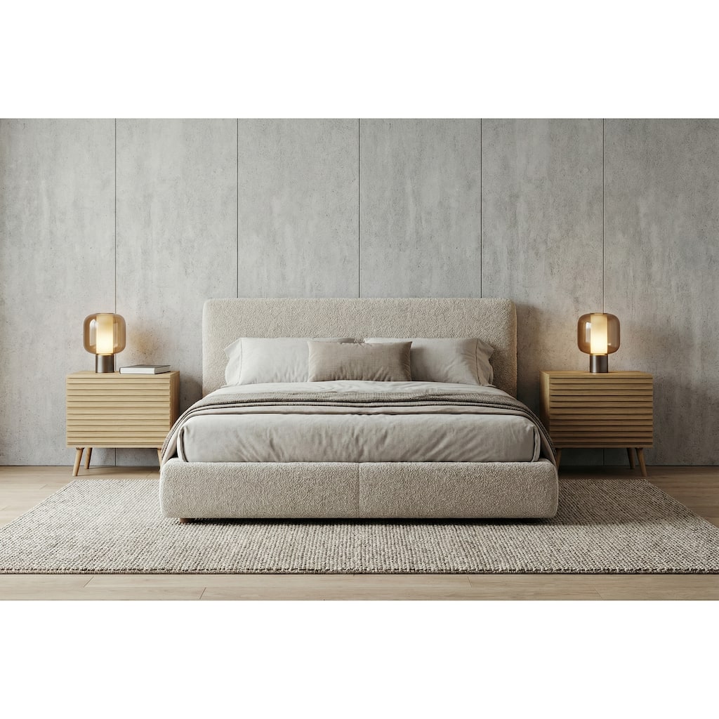 HomeRoots Set of Two 23" Natural Solid Wood Ribbed Texture Two Drawer Nightstand