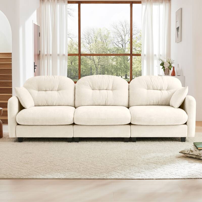 GDF Studio - Bell Modern Chenille Modular 3-Seat Sofa with Ergonomic Tufted Backrest and Wooden Base