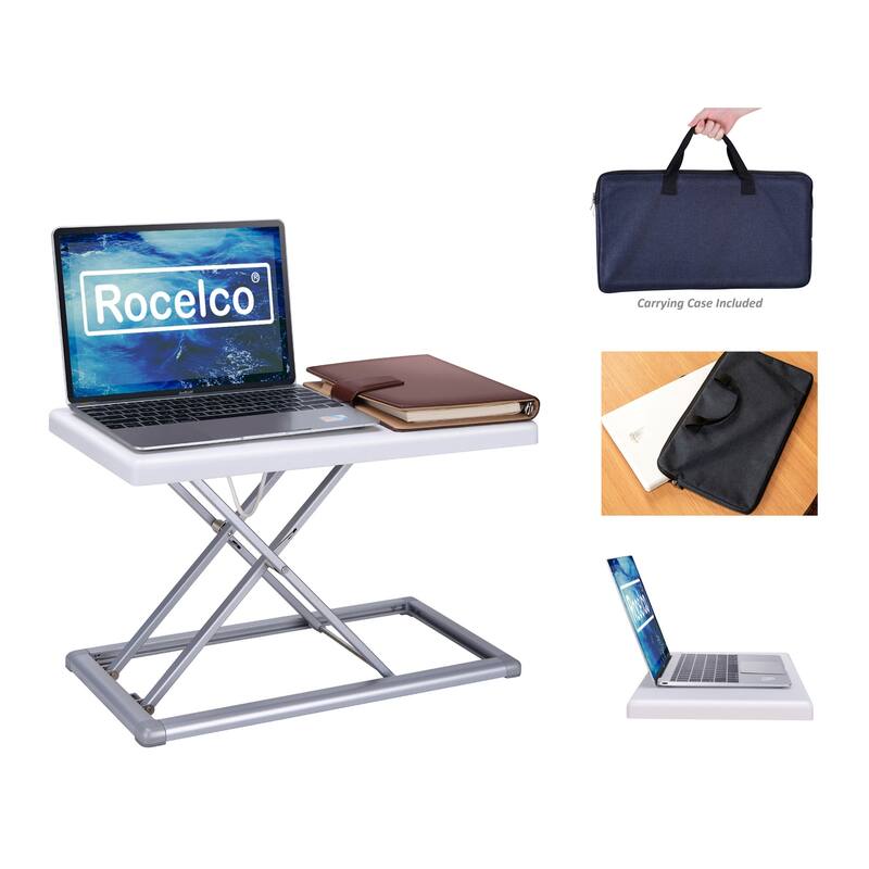 Rocelco 19 in. W Black Portable Standing Desk Riser Converter Height Adjustable Travel Laptop Keyboard Raising Workstation