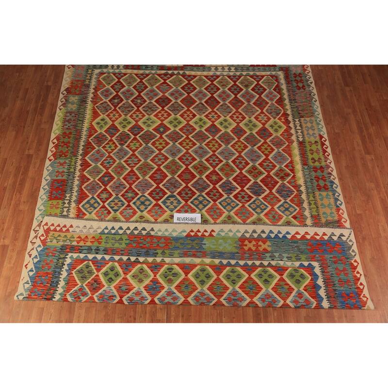 All-Over Trellis Kilim Oriental Area Rug Wool Carpet - 9'8"x 12'10"