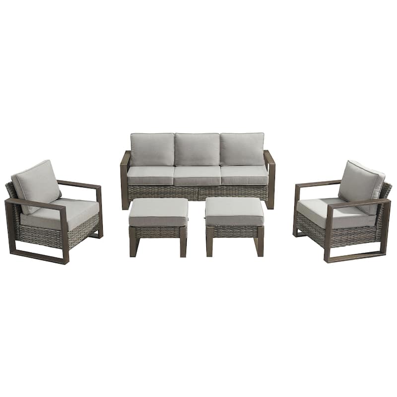 Pocassy 5 Pieces Outoor Patio Sofa Club Chair Ottoman Set