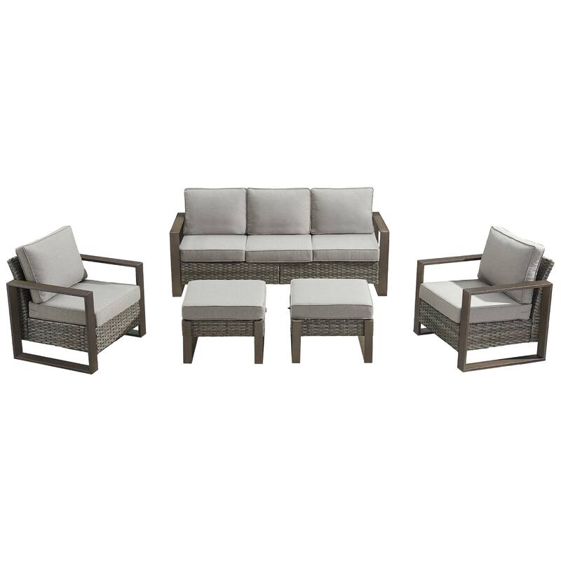 Pocassy Outdoor Sofa, Swivel Chair, Patio Chair Ottoman Set
