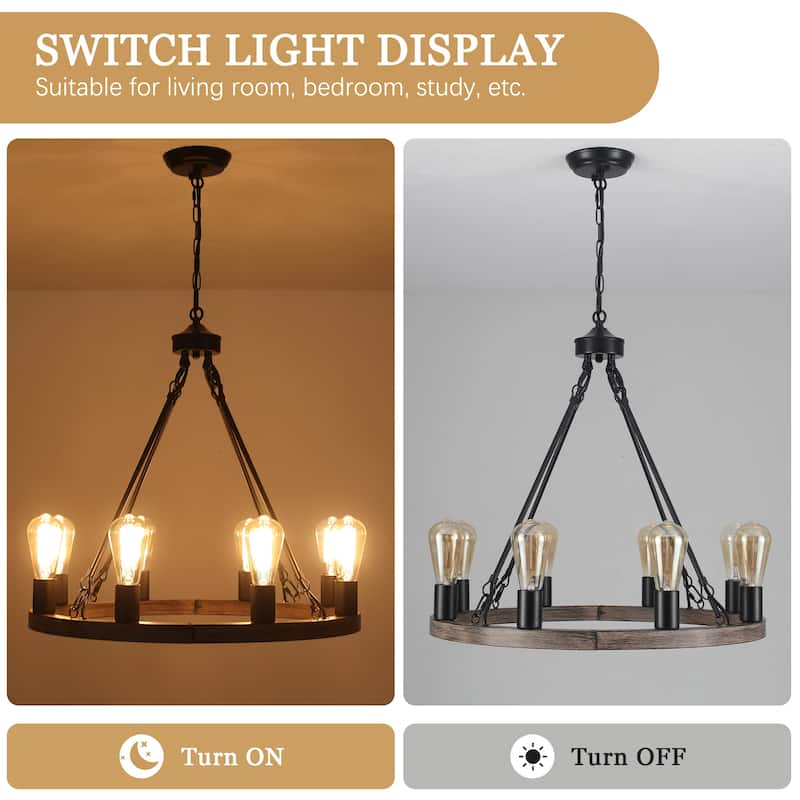 8-Light Circle Wagon Wheel Farmhouse Foyer Chandelier Linear Island Chandelier Lighting for Dining Room
