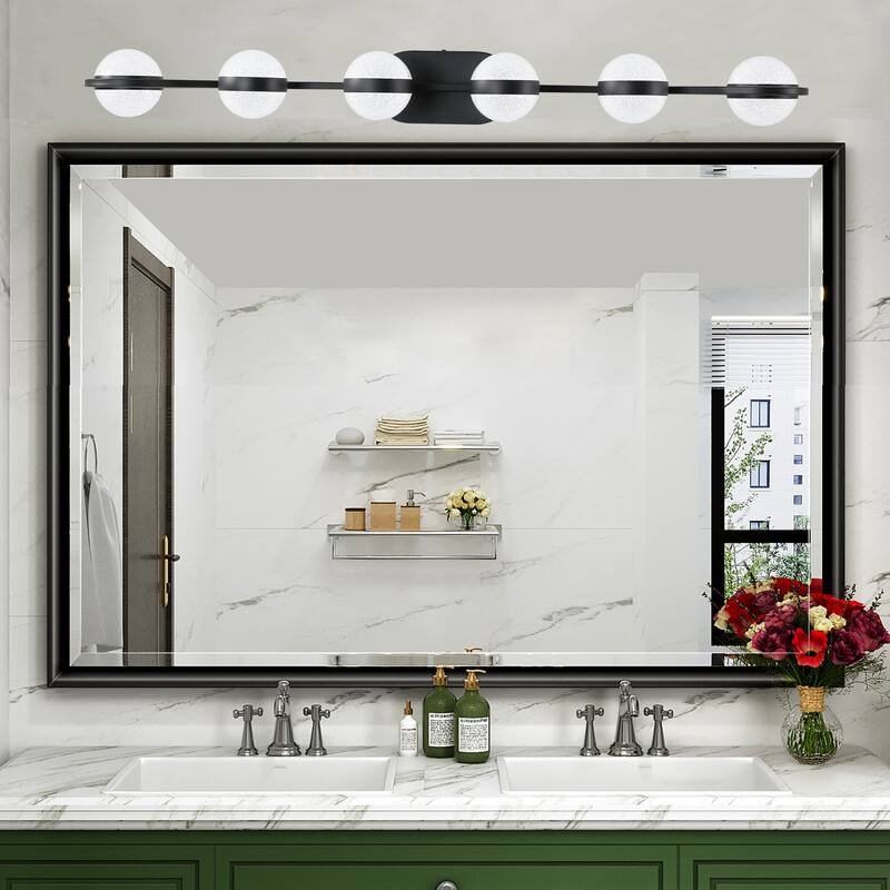 43" LED Bathroom Vanity Light with Crystal Sand Acrylic Shades, 6-Light Wall Mounted Decorative Lighting Fixture