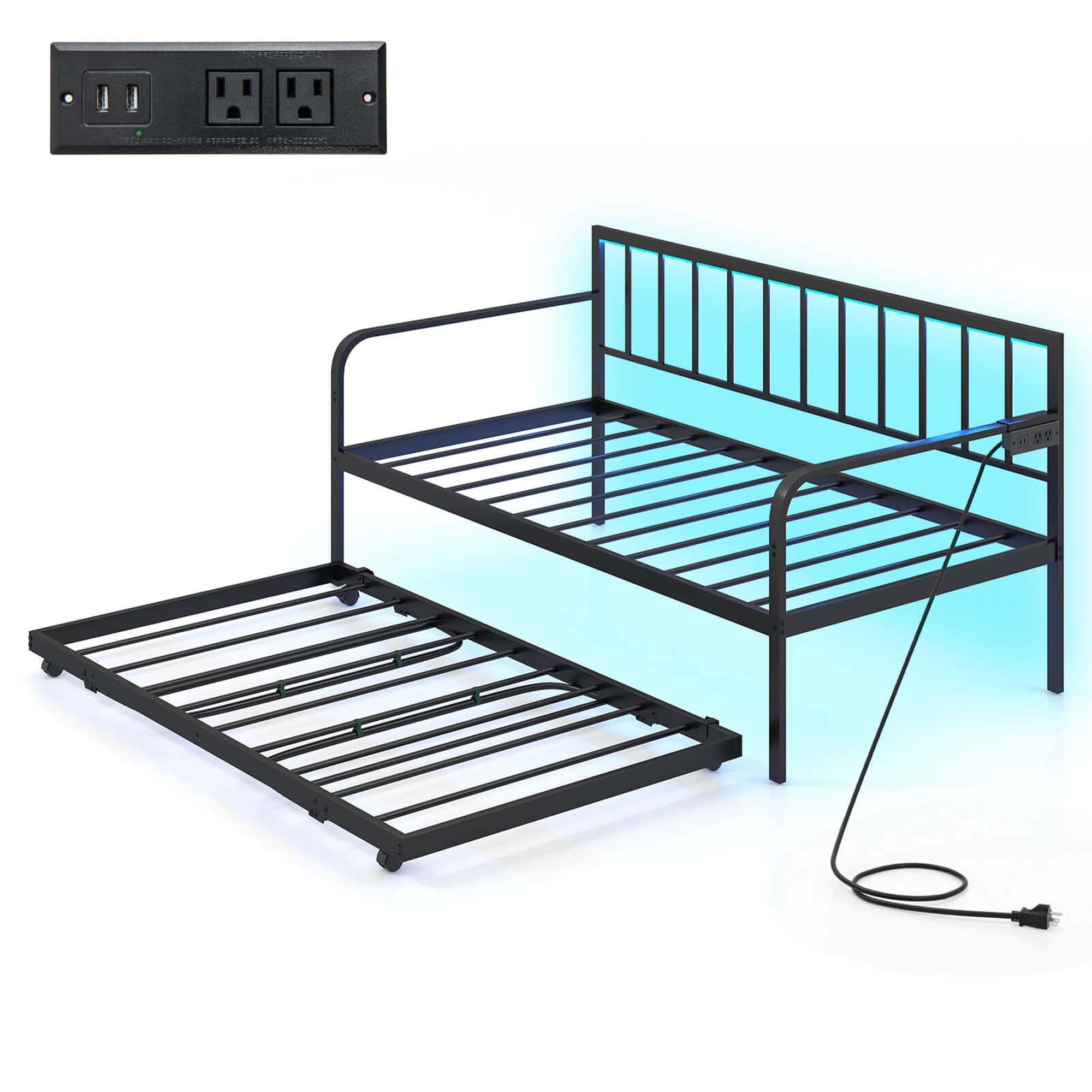 Costway Twin Daybed Adjustable Sofa Bed Frame with Charging Station &