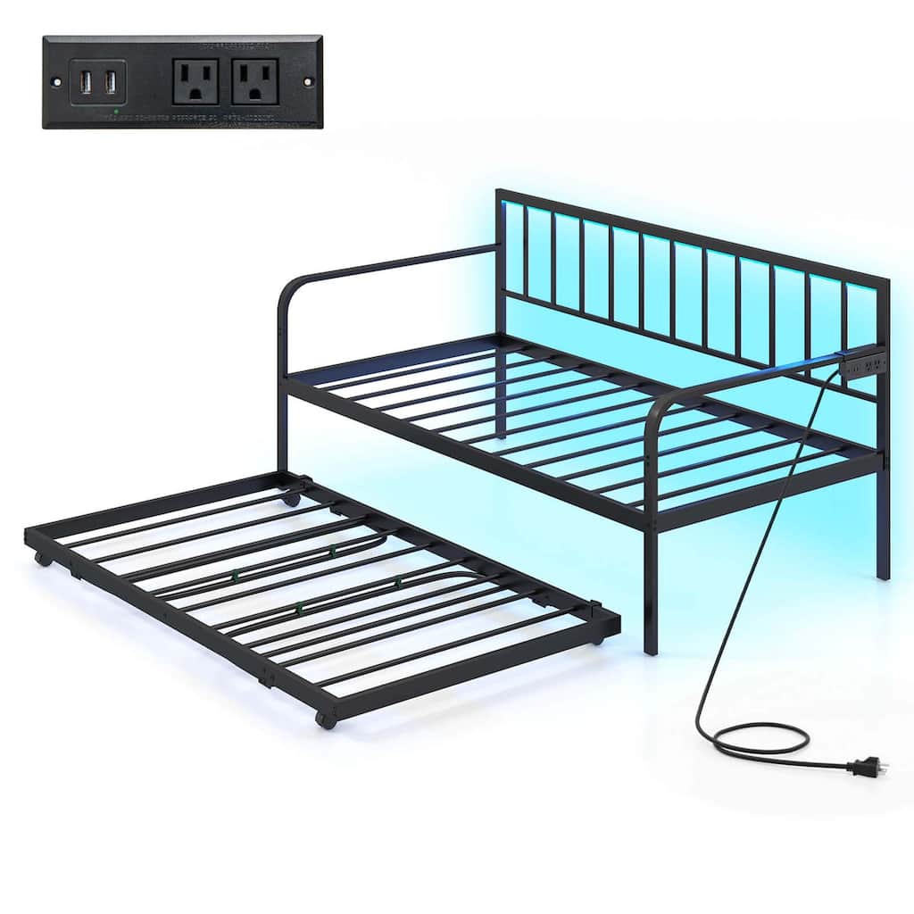 Costway Twin Daybed Adjustable Sofa Bed Frame with Charging Station &