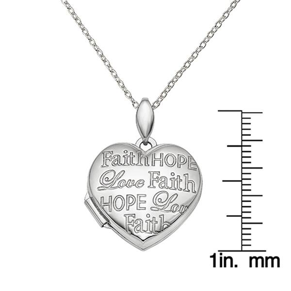 Sterling Silver Rhodium Plated Faith Hope Love Heart Locket With 18 Inch Cable Chain By Versil Overstock 31764275