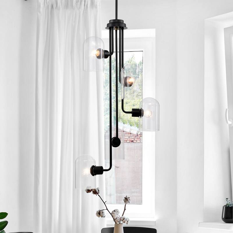 19 Inch Matte Black Finish Clear Glass Chandelier 5 Light (SOLD AS A PAIR)