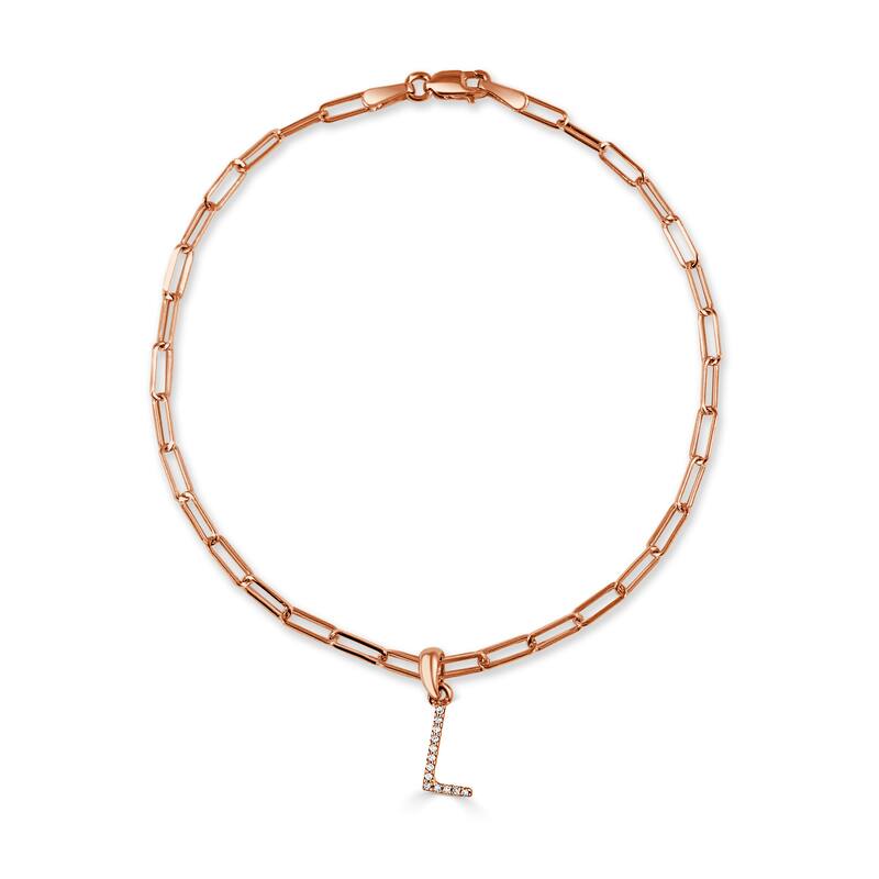 Joelle Collection Diamond Initial Letter A-Z Bracelet Paperclip 14K Gold 7" Chain 1/10 TDW Bracelet - L - Rose