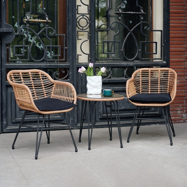 3 Piece Outdoor Wicker Furniture Patio Bistro Set With Cushions for Porch Poolside Garden 21.2 L x 23.6 W x 31.5 H On Sale Bed Bath Beyond 31438180