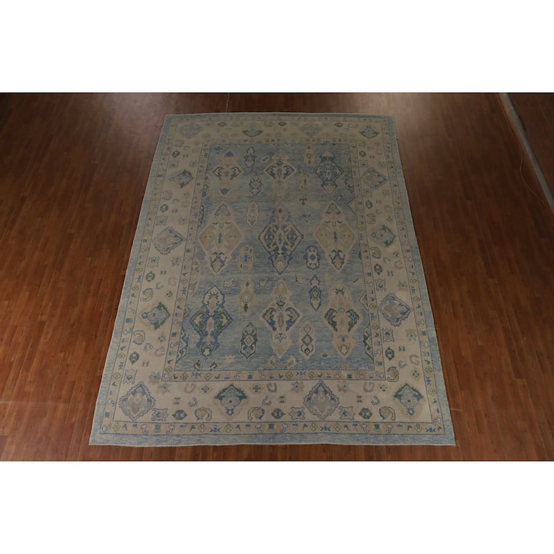 Hand Knotted Oriental 100% Wool Carpet Transitional All-Over Navy Blue & Blues Oushak Area Rug - 12' 11'' X 9' 5''