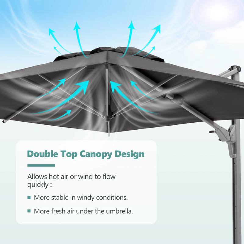 9FT 360 Degree Rotation Double Top Cantilever Patio Umbrella