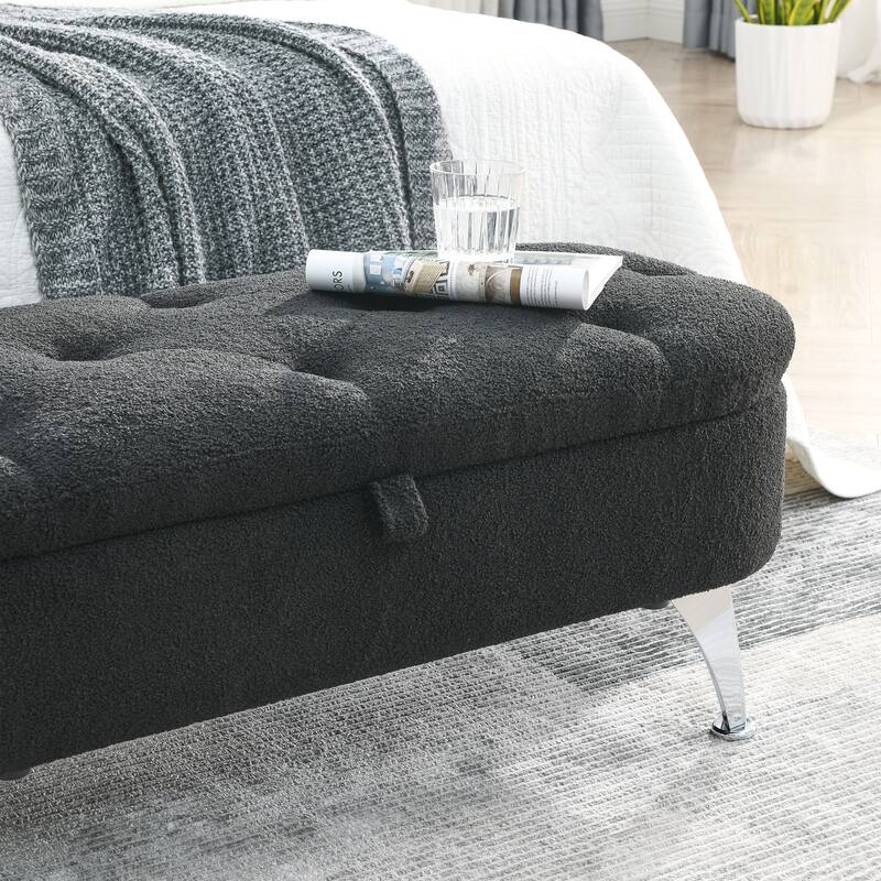 Storage Ottoman Bench Upholstered Fabric Storage Bench End of Bed Stool