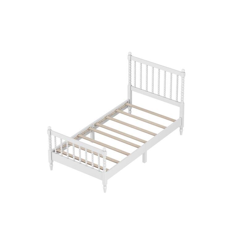 Twin Size Wood Platform Bed with Gourd Shaped Headboard and Footboard